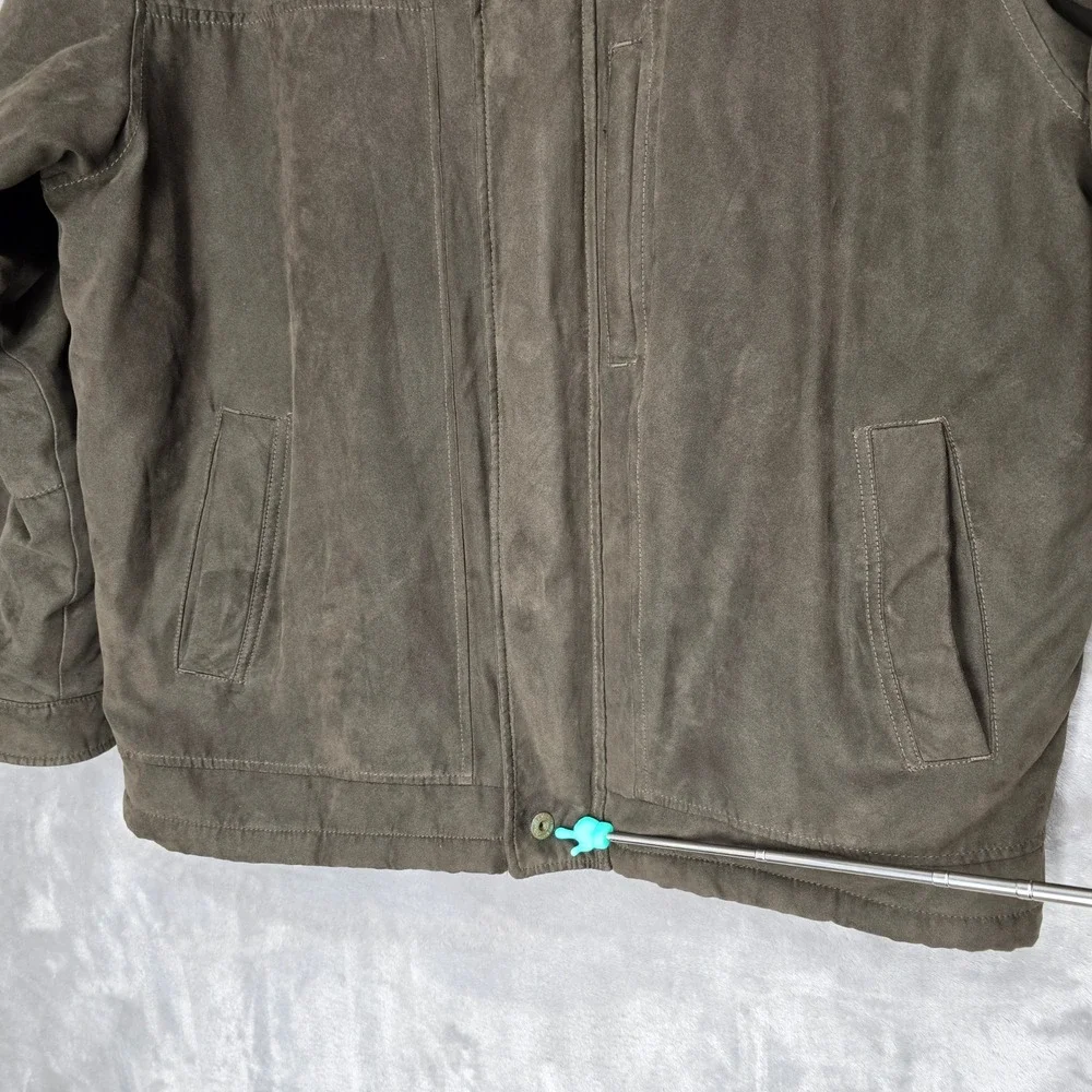 St Johns Bay Mens L Brown Suede Polyester Bomber Jacket Full Zip Casual Workwear